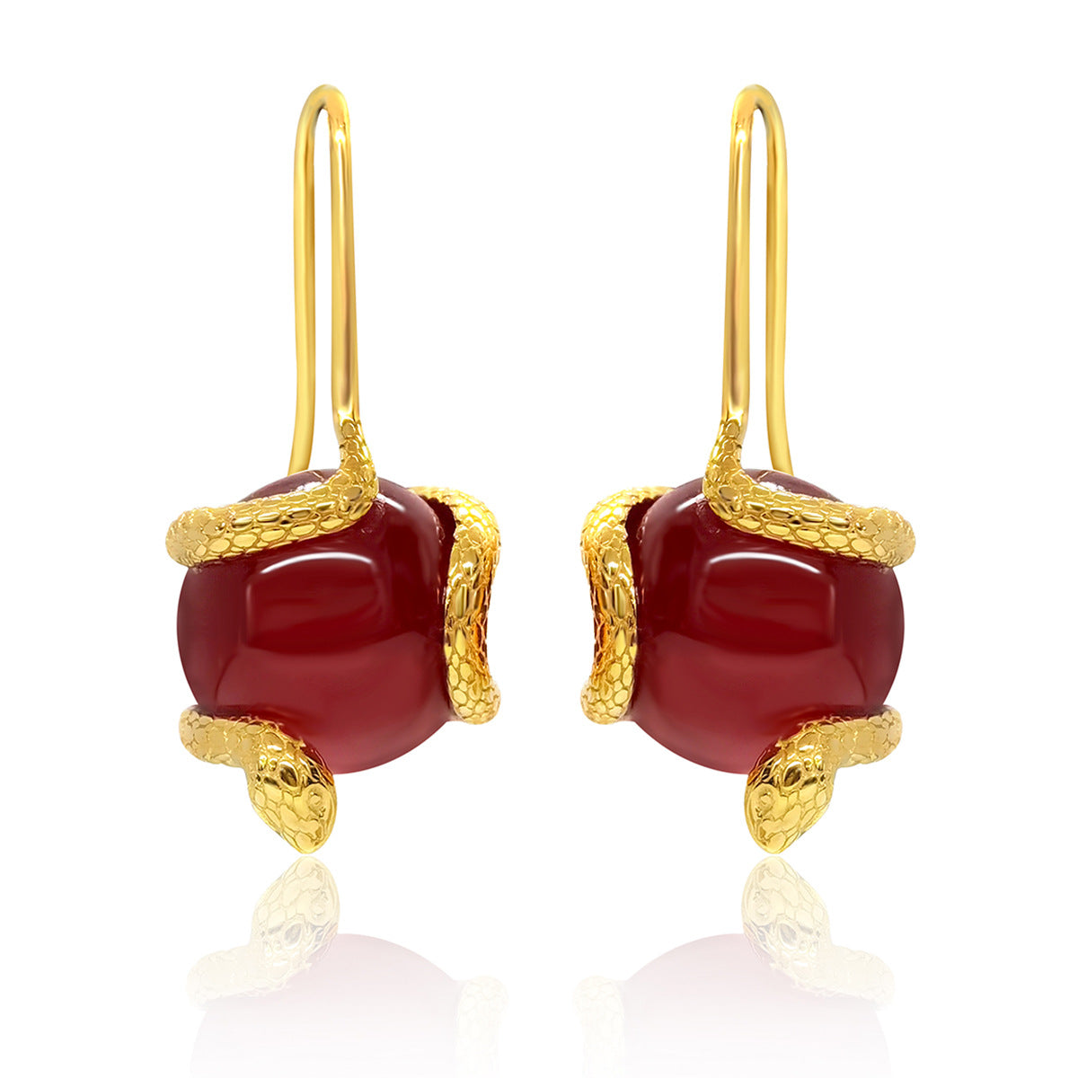 Serpentine Agate Ear Hooks - S925 Silver Retro High-End Banquet Earrings