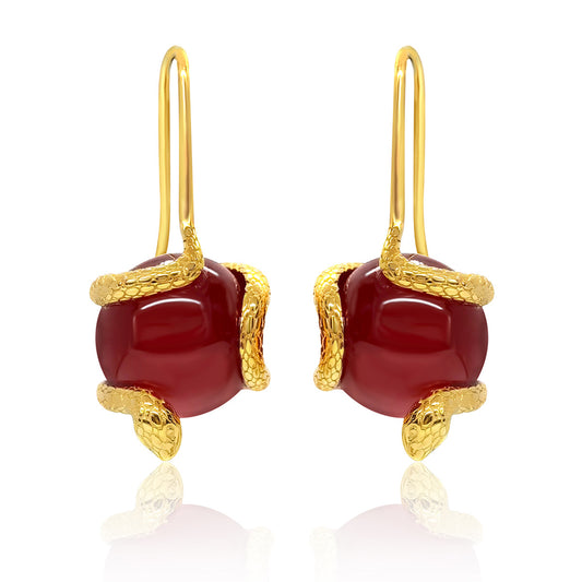 Serpentine Agate Ear Hooks - S925 Silver Retro High-End Banquet Earrings
