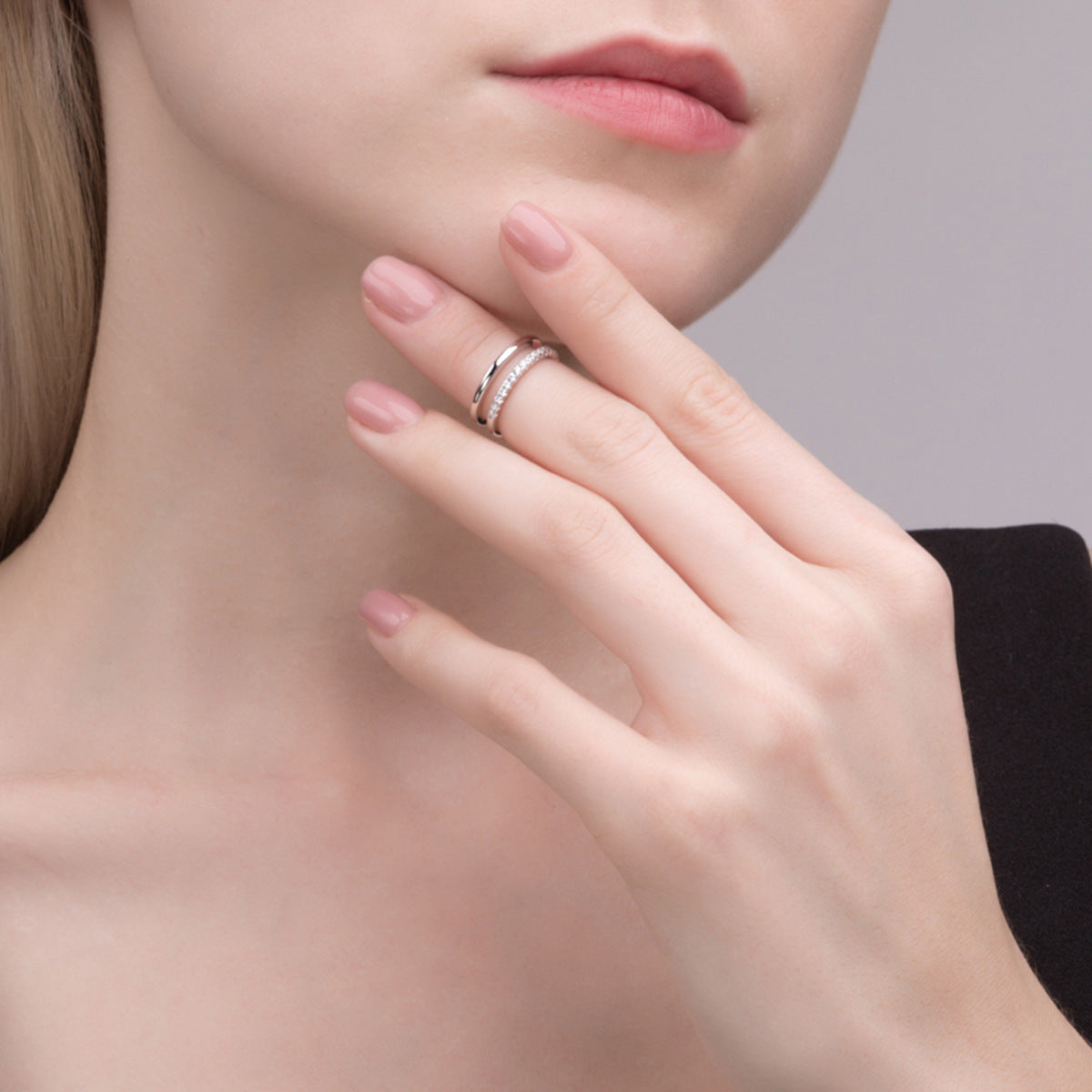 Double Row Zircon Ring - S925 Silver Office Classic Minimalist