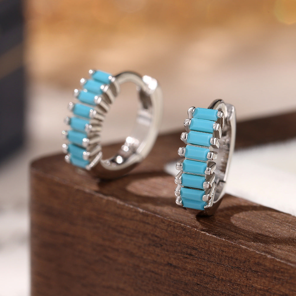 Color Zircon Hoop Earrings - 925 Silver Dopamine Niche Jewelry