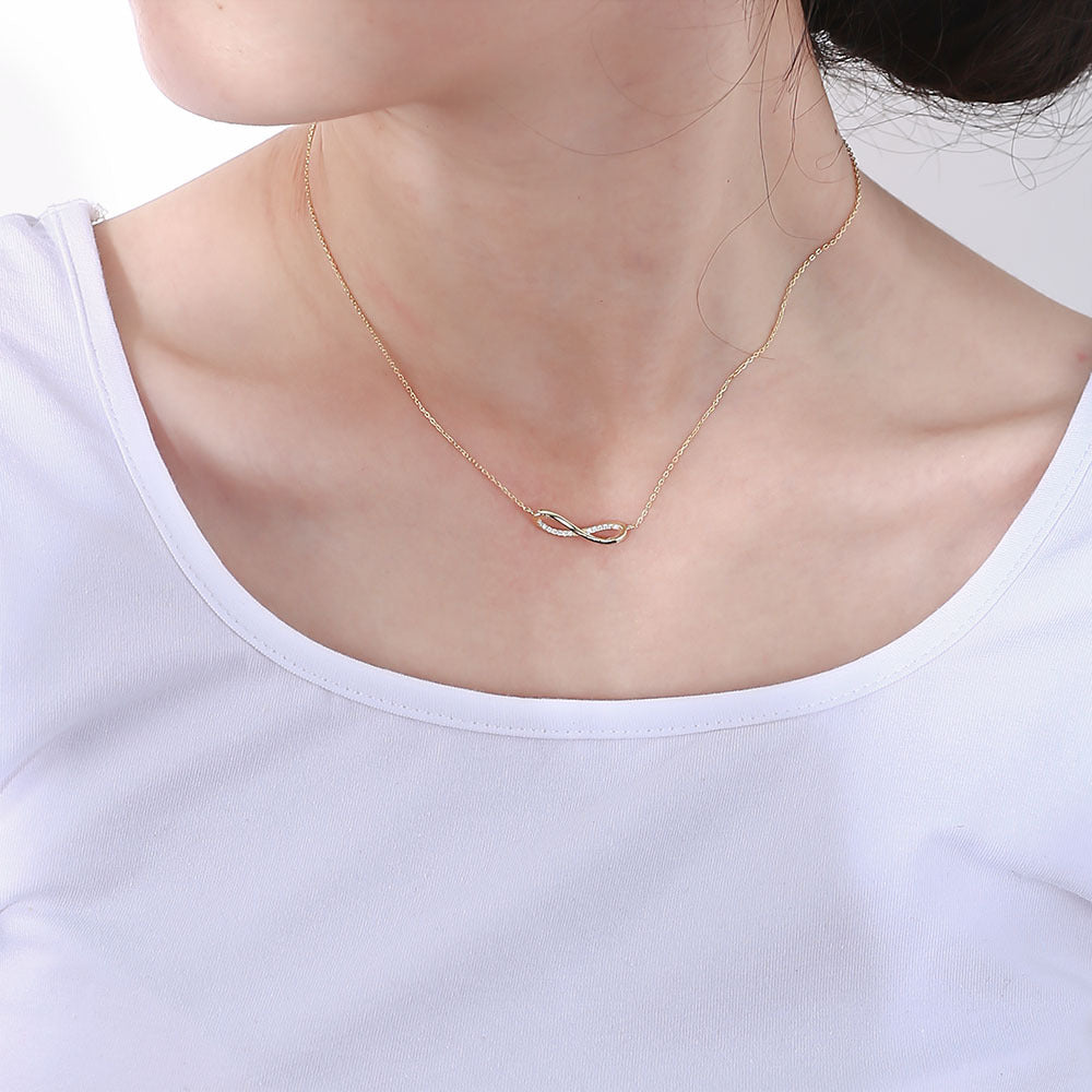 Sterling Silver Sparkling Mobius Ribbon Pendant for Women, Sleek Aesthetic Accessories