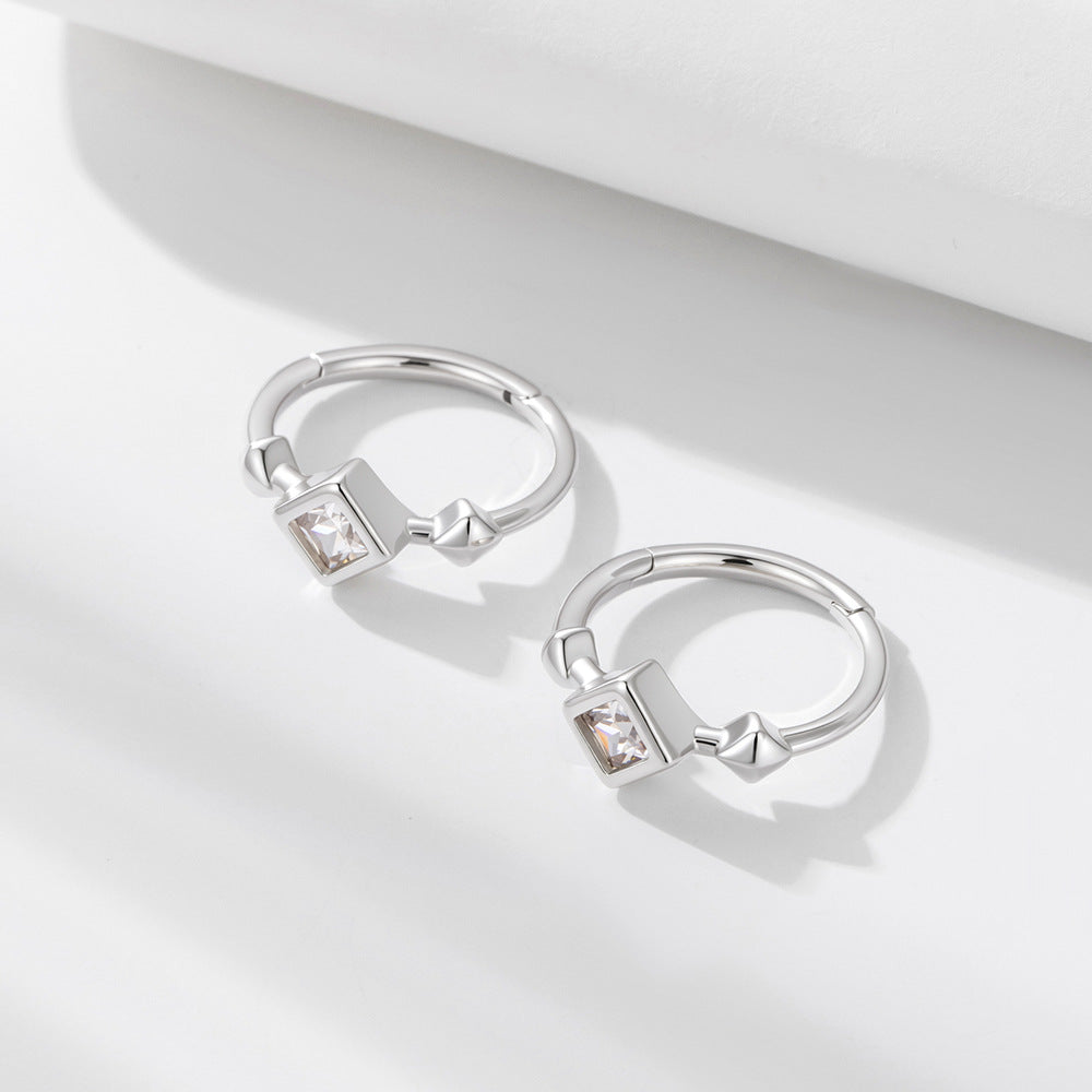 925 Sterling Silver Square Zirconia Hoop Earrings, Minimalist High-End Light Luxury Jewelry
