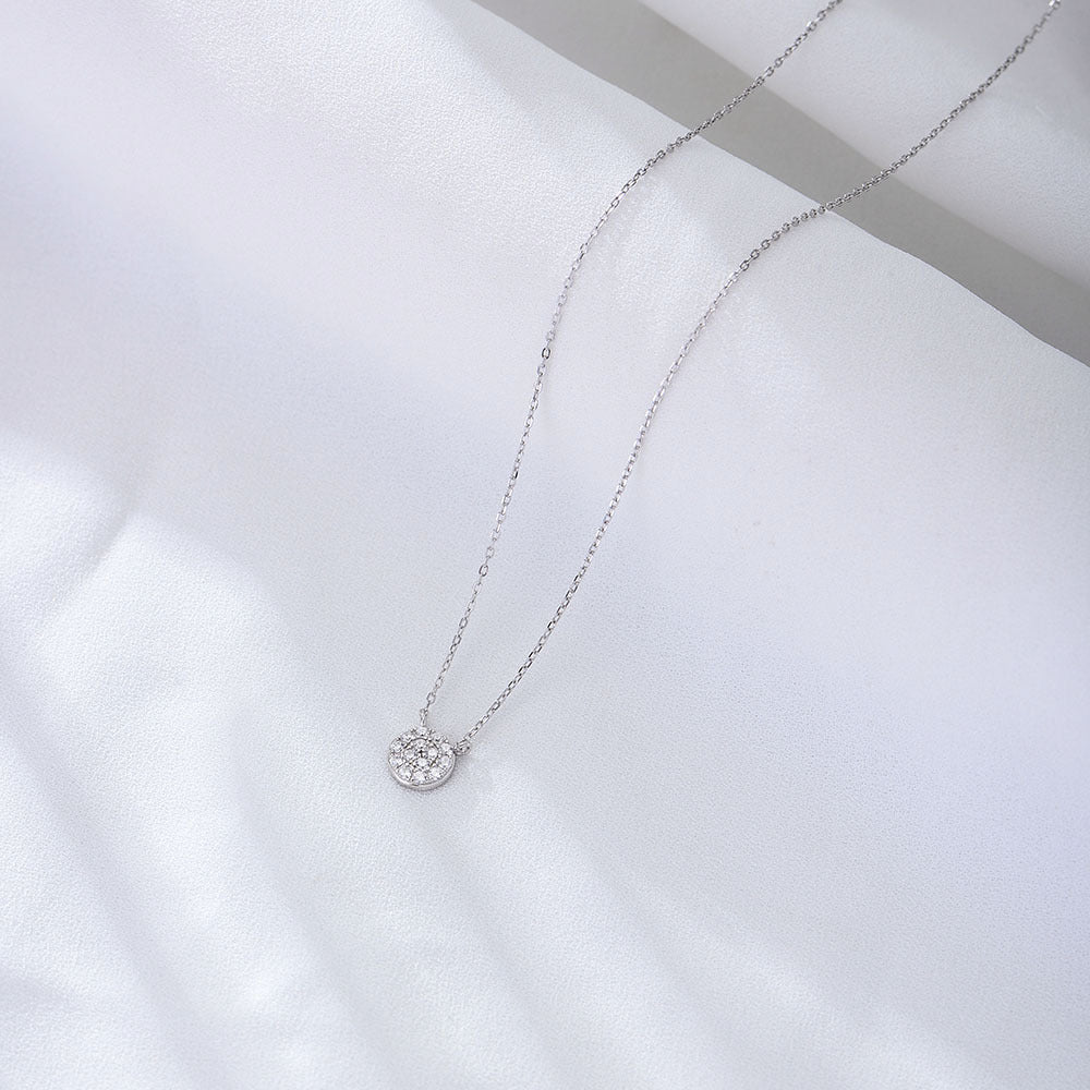 925 Sterling Silver Classic Round Zirconia Pendant Necklace, Minimalist Jewelry