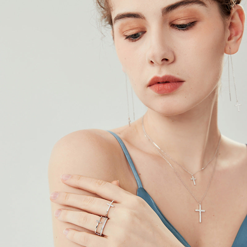S925 Cross Jewelry Set | Necklace, Earrings & Ring, Ready to Ship