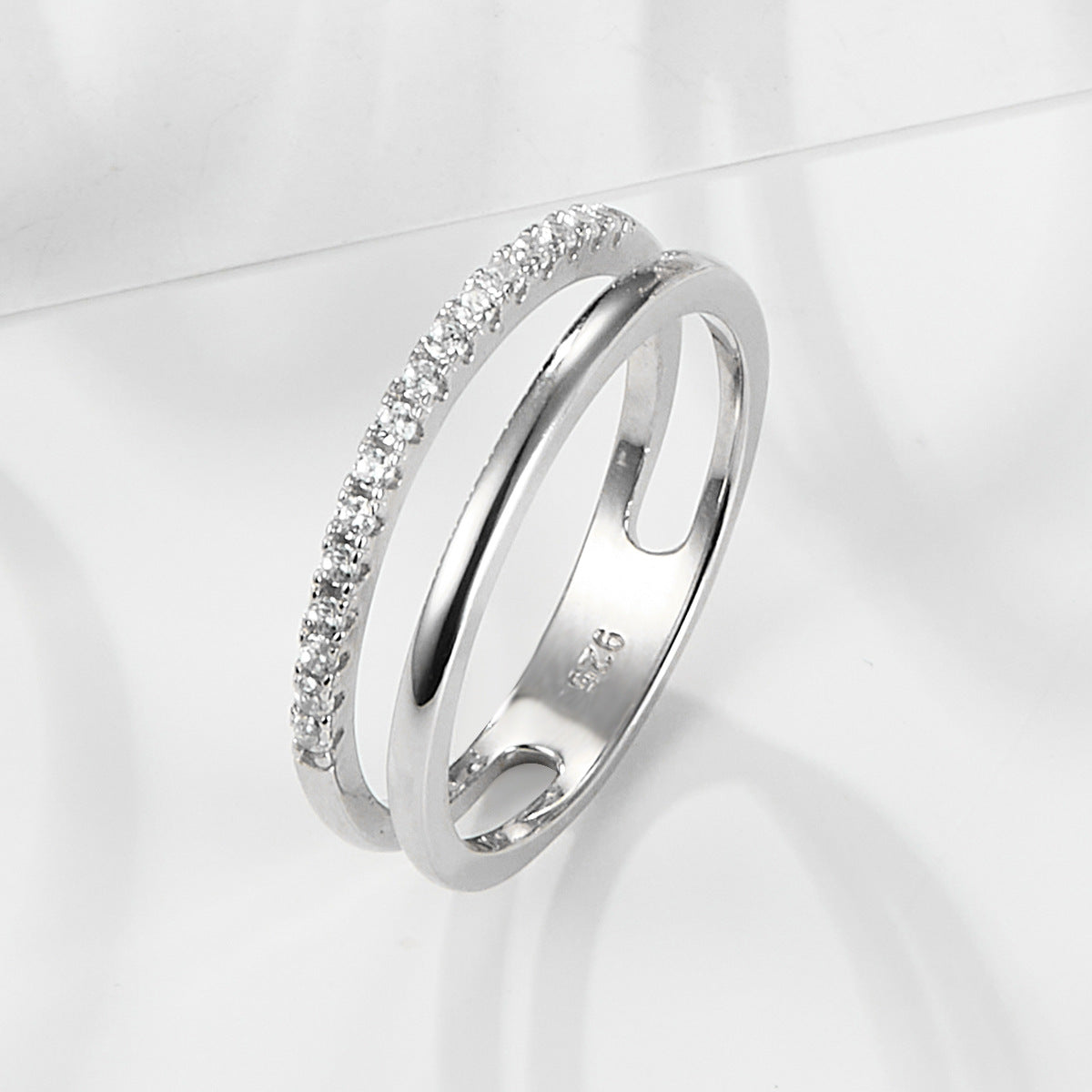 Double Row Zircon Ring - S925 Silver Office Classic Minimalist