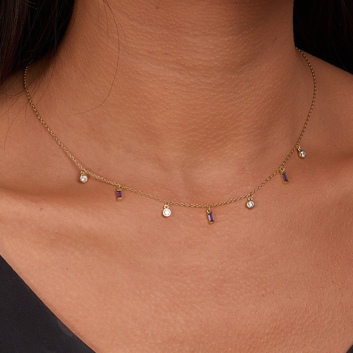 Geometric Fringe Necklace - S925 Silver Square Circle Layered Chain