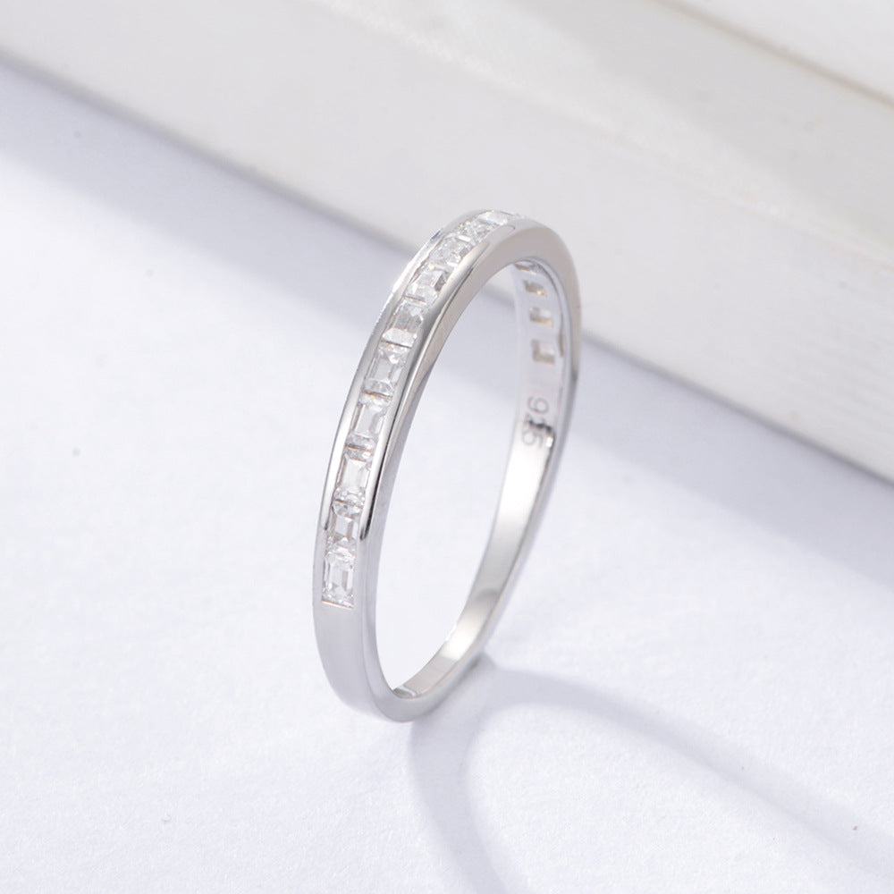 925 Sterling Silver Geometric Square Zirconia Ring, Minimalist Jewelry