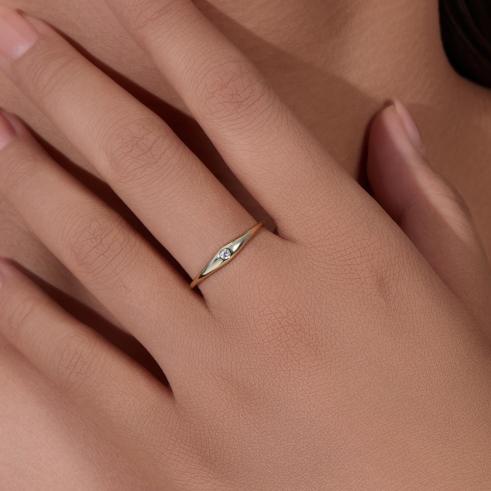 925 Sterling Silver Minimalist Single Diamond Band Ring, High-End Light Luxury Jewelry