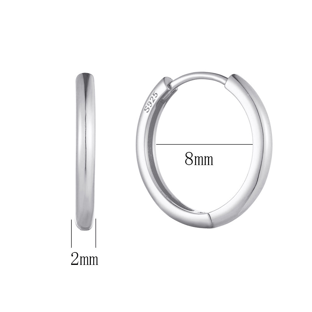 925 Sterling Silver Minimalist Sleek Hoop Earrings, High-End Light Luxury Plain Circle Jewelry