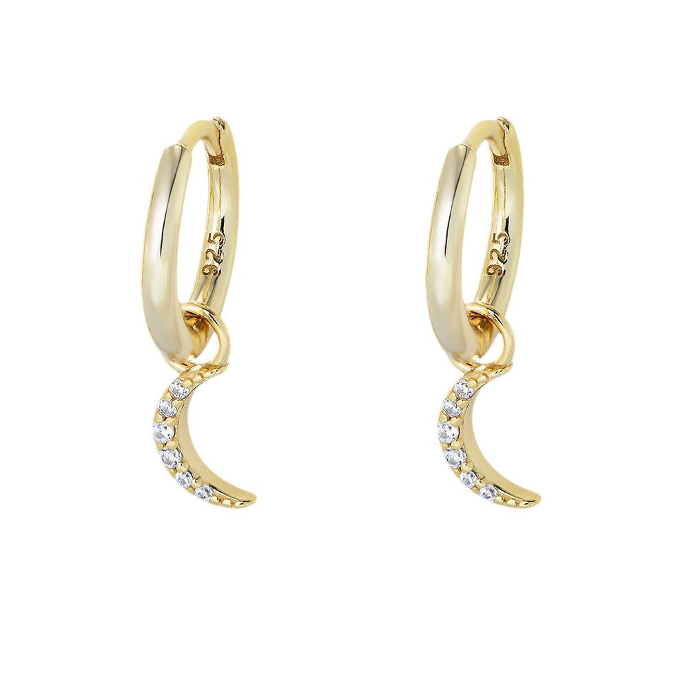 925 Sterling Silver Crescent Moon Stud Earrings, Pave Zirconia Jewelry
