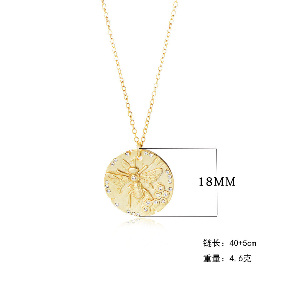 S925 Silver Minimalist Bee Medal Necklace - Dainty Zirconia Choker