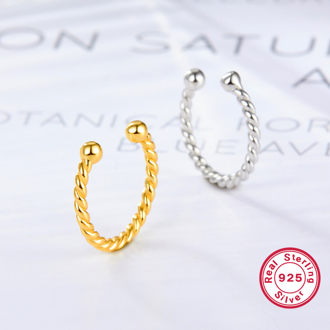 French Twist Ear Clips - 925 Silver No Piercing Earrings