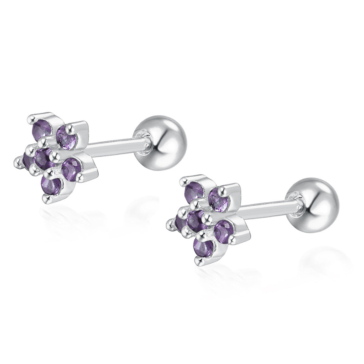 Flower Screw Earrings - 925 Silver Diamond Petal Jewelry Wholesale