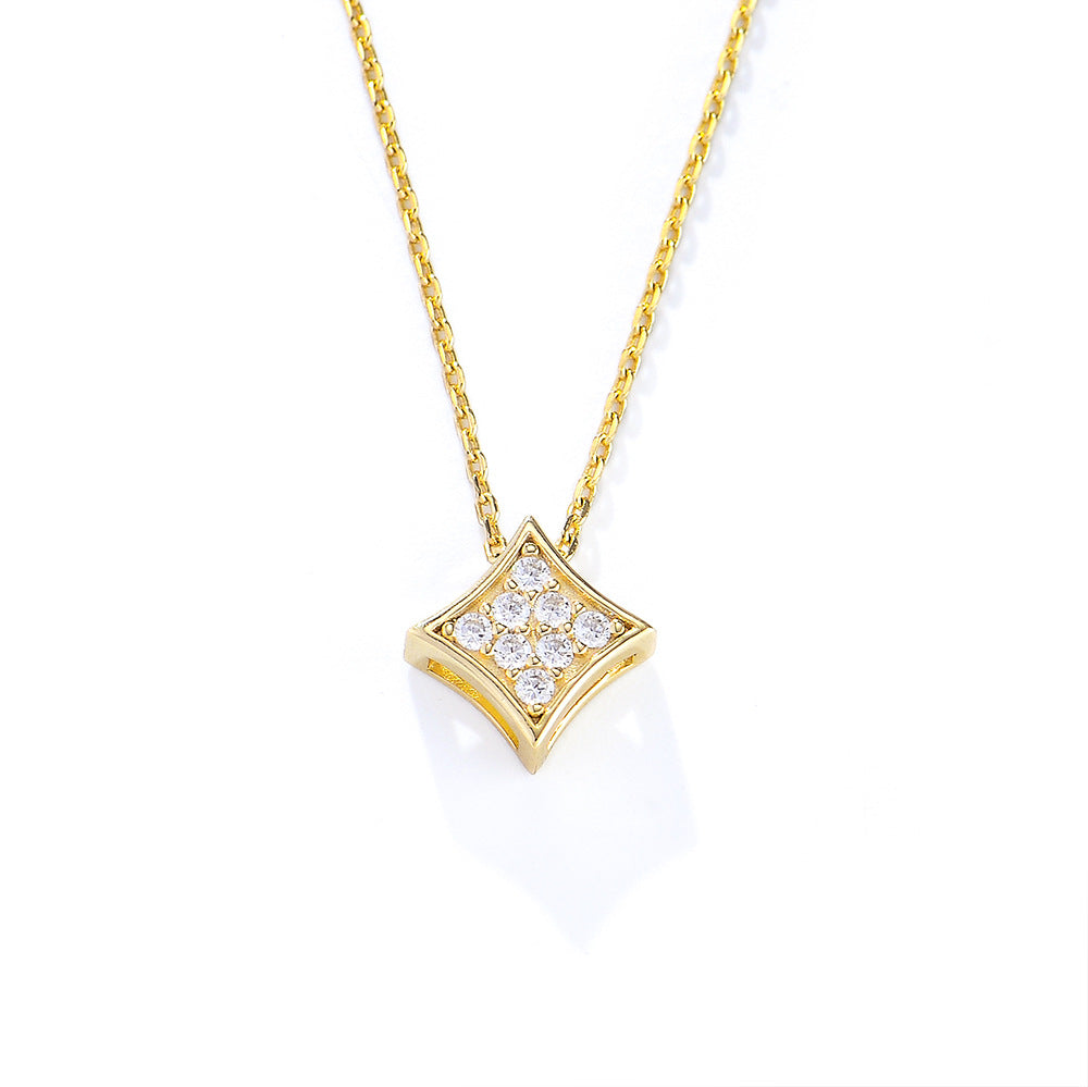 925 Sterling Silver Six-Pointed Star Pendant Necklace, Sparkling Zirconia Jewelry