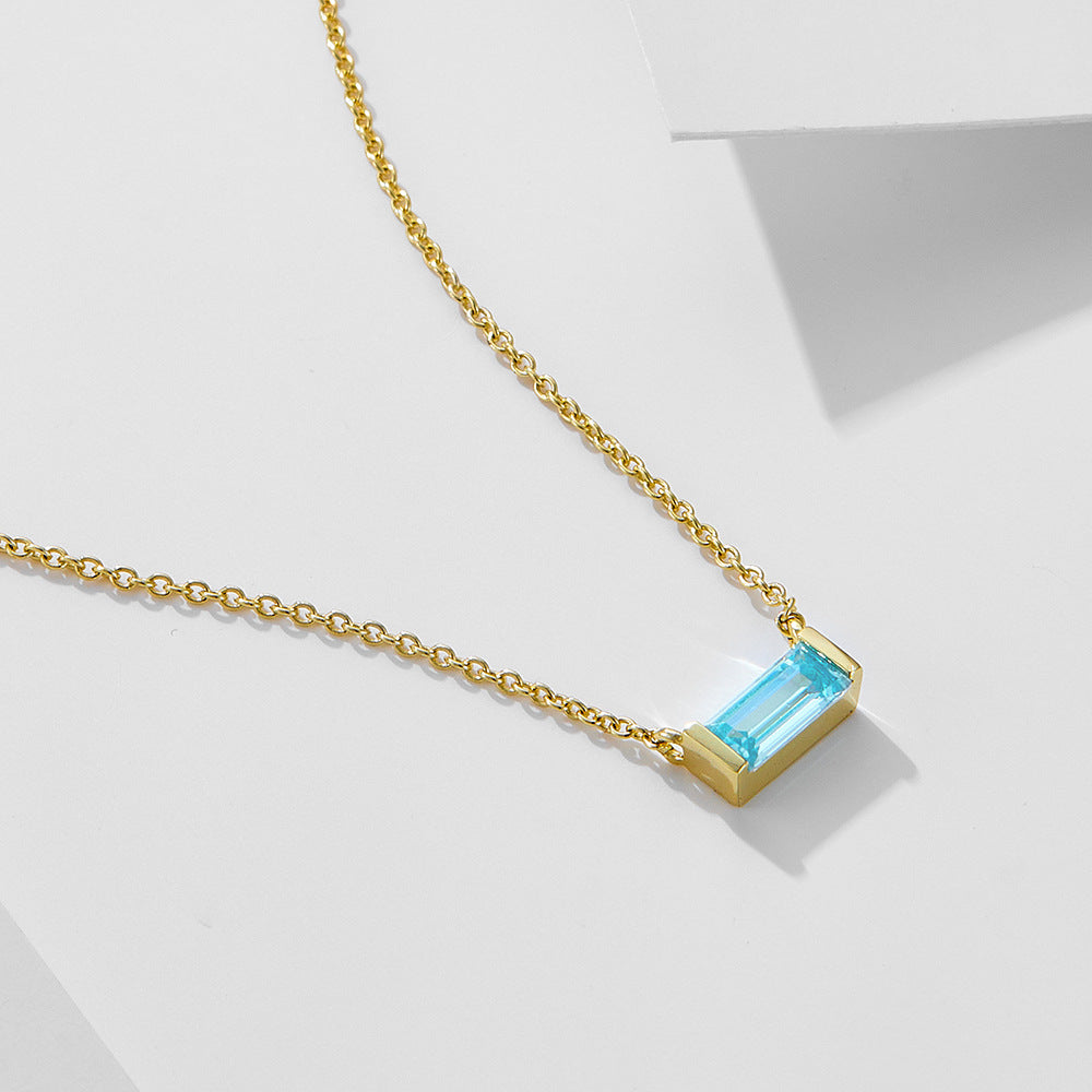 925 Sterling Silver Birthstone Pendant Necklace, Minimalist Lucky Stone Clavicle Chain