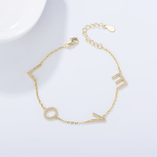 925 Sterling Silver LOVE Letter Bracelet, Sparkling Zirconia Jewelry