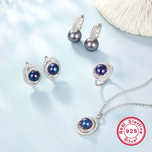 Cross-Border Pearl Jewelry Set | 925 Silver Vintage Earrings, Ring, Necklace