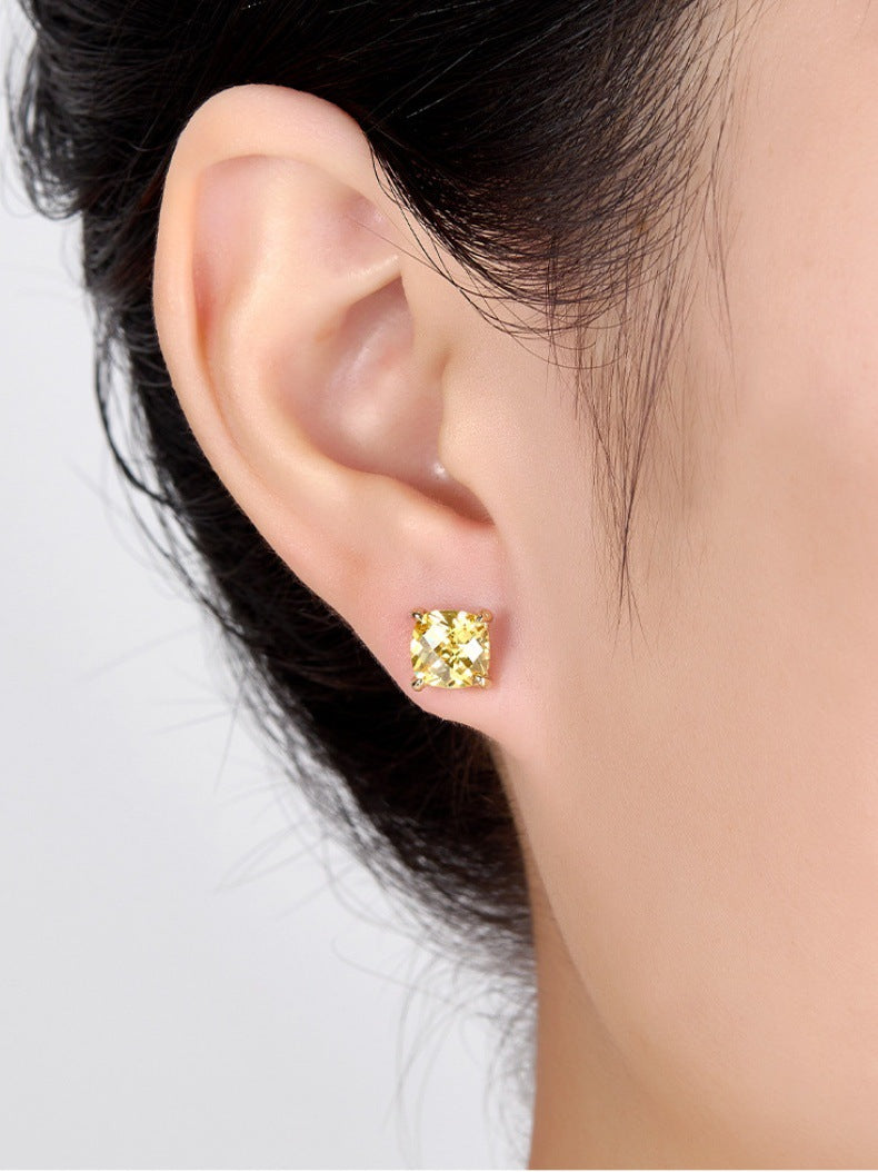 S925 Multicolor Zircon Set | Square Earrings, Ring & Necklace