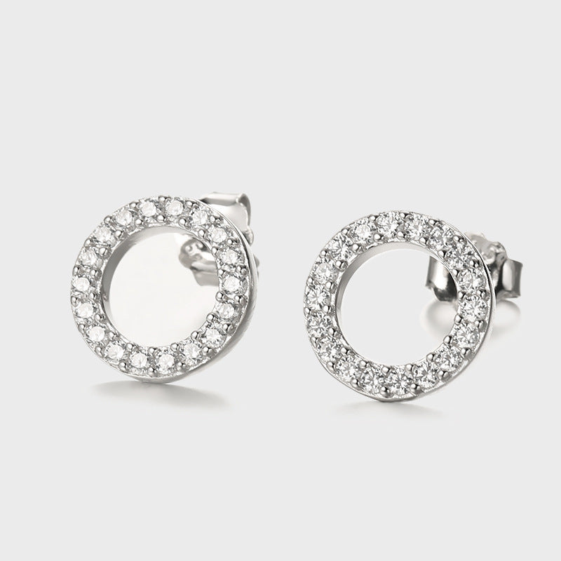 Zircon Circle Earrings - S925 Silver Elegant Geometric Studs