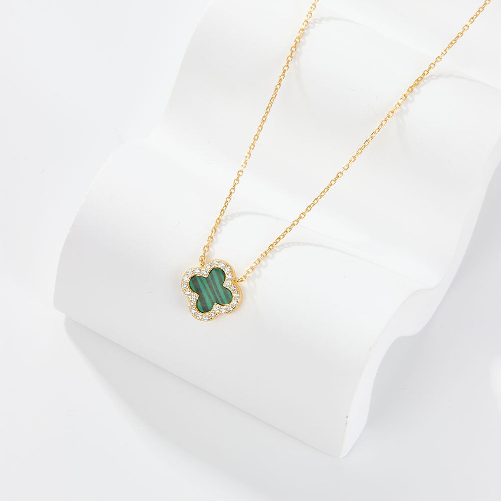 925 Sterling Silver Four-Leaf Clover Necklace | Zircon Inlaid Light Luxury Clavicle Chain for Women, Cross-Border Wholesale