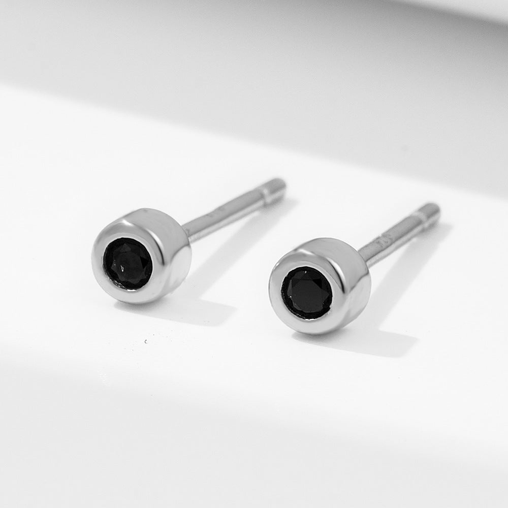 Sterling Silver Dainty Black Nano Stone Stud Earrings for Women, Modern Chic Accessory