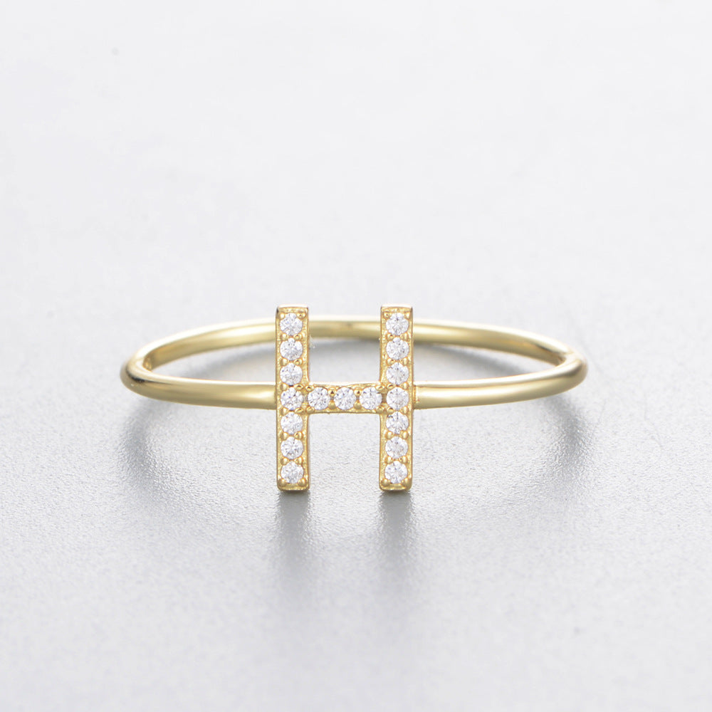 925 Sterling Silver 26 Alphabet Zirconia Rings, Minimalist Stackable Initial Jewelry