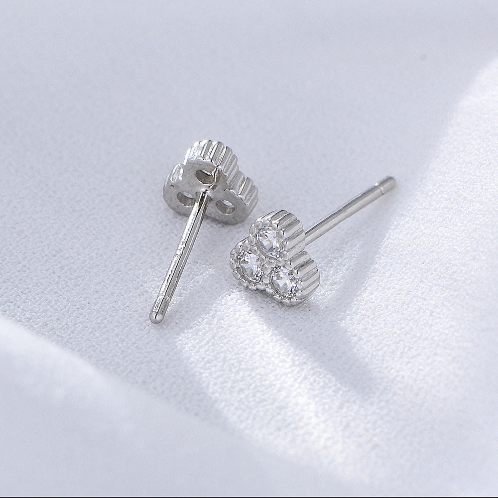 925 Sterling Silver Geometric Stud Earrings, Pave Zirconia Jewelry