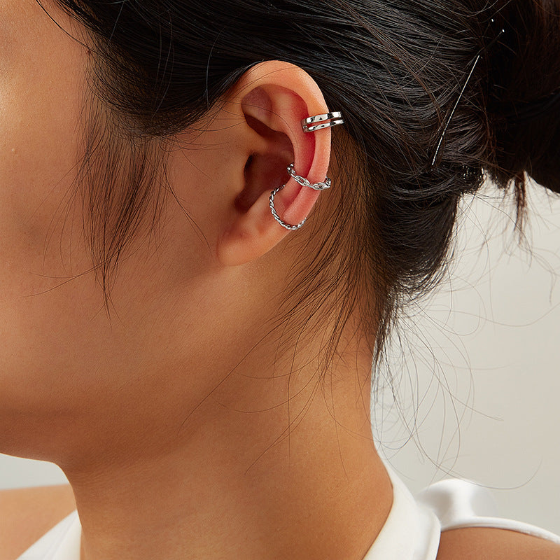 French Twist Ear Clips - 925 Silver No Piercing Earrings