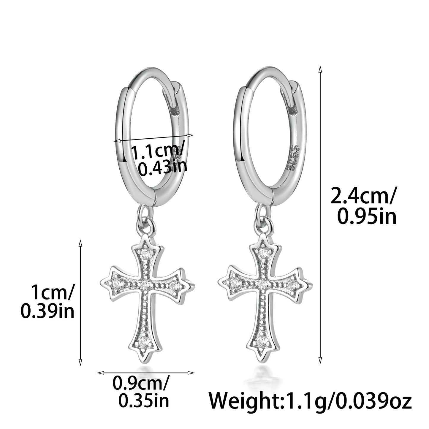 Micro-Inlaid Cross Earrings - S925 Sterling Silver Fashion Personalized Jewelry