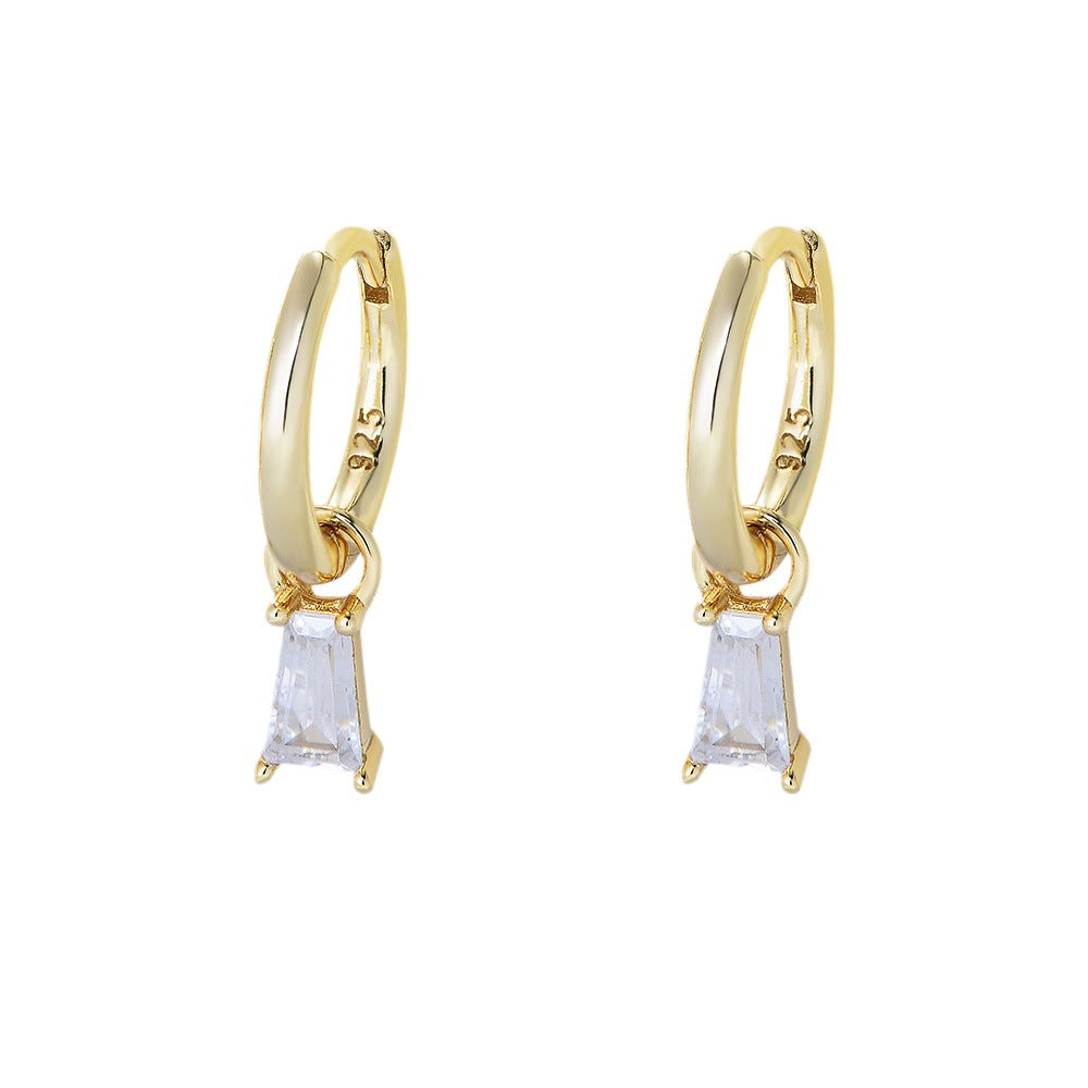 925 Sterling Silver Geometric Square Zirconia Drop Earrings, Minimalist High-End Ins Style Jewelry