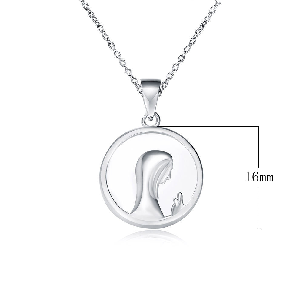S925 Silver Mother of Pearl Virgin Mary Portrait Pendant - Modern Retro Religious Aesthetic Chain