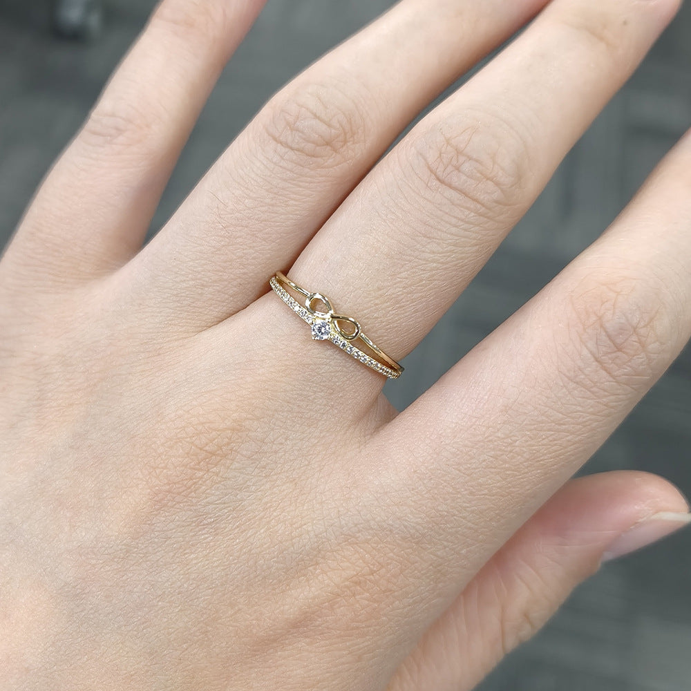 925 Sterling Silver Infinity Figure-8 Ring, Minimalist Pave Zirconia Lucky Band Jewelry