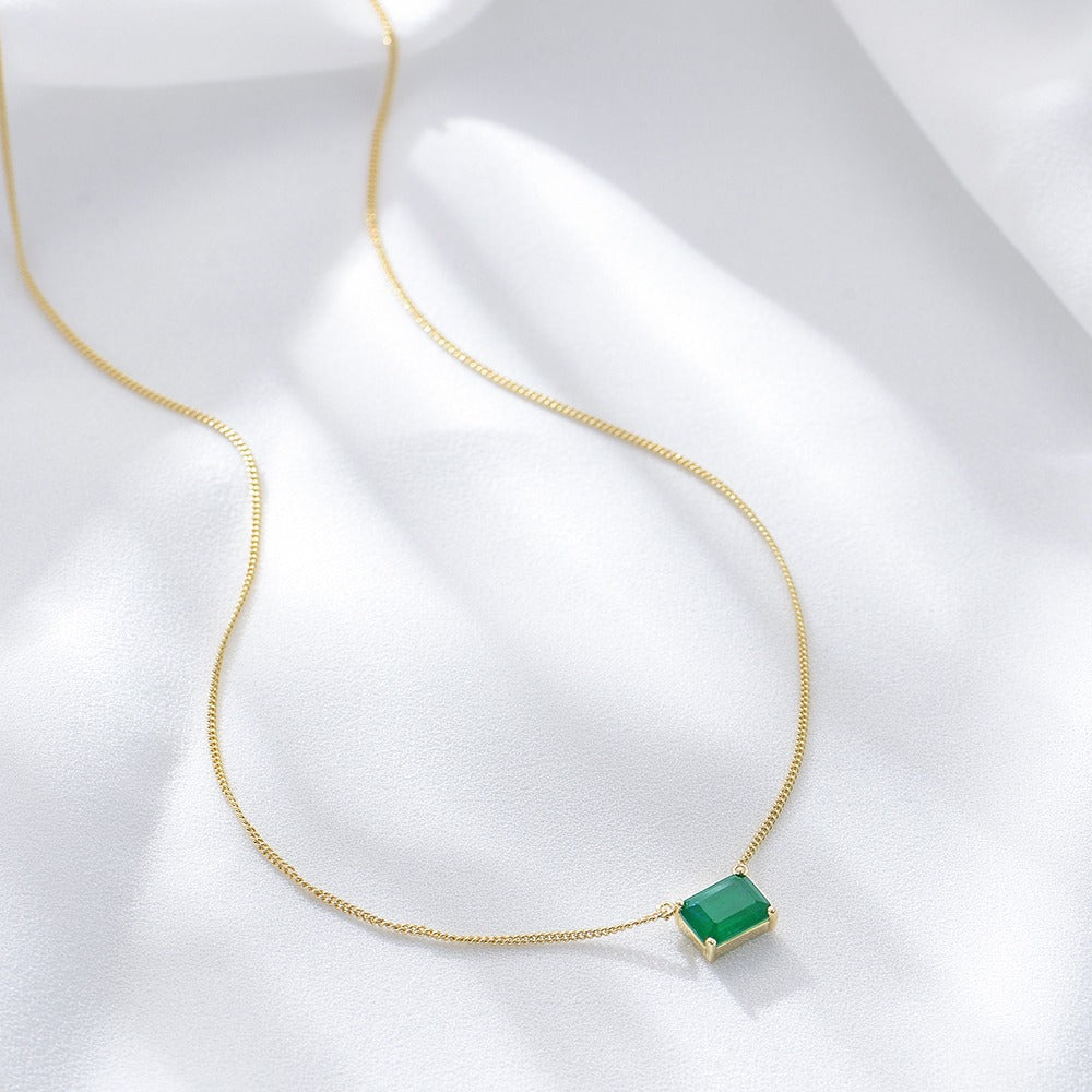 925 Sterling Silver Square Emerald Zirconia Necklace, Minimalist High-End Design Jewelry