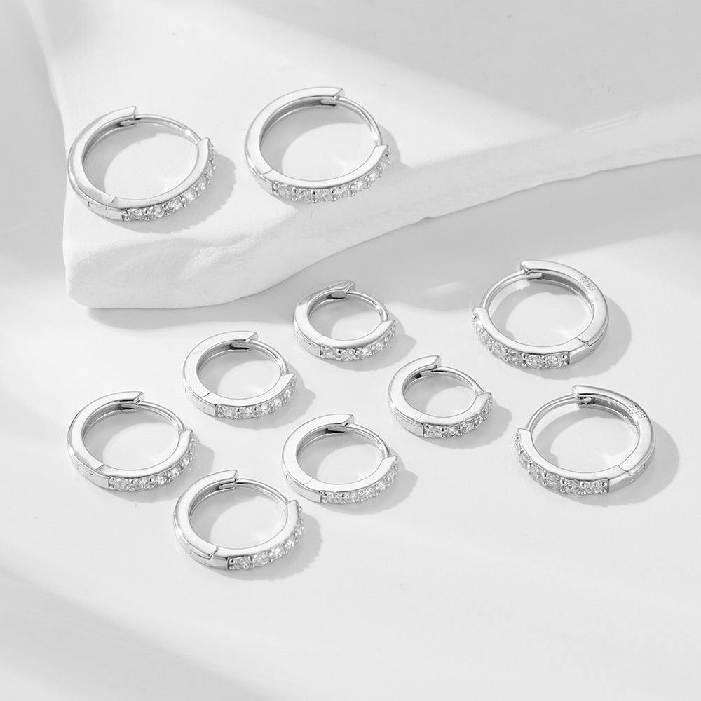 925 Sterling Silver Zirconia Huggie Hoop Earrings, Classic Round Geometric Cartilage Jewelry