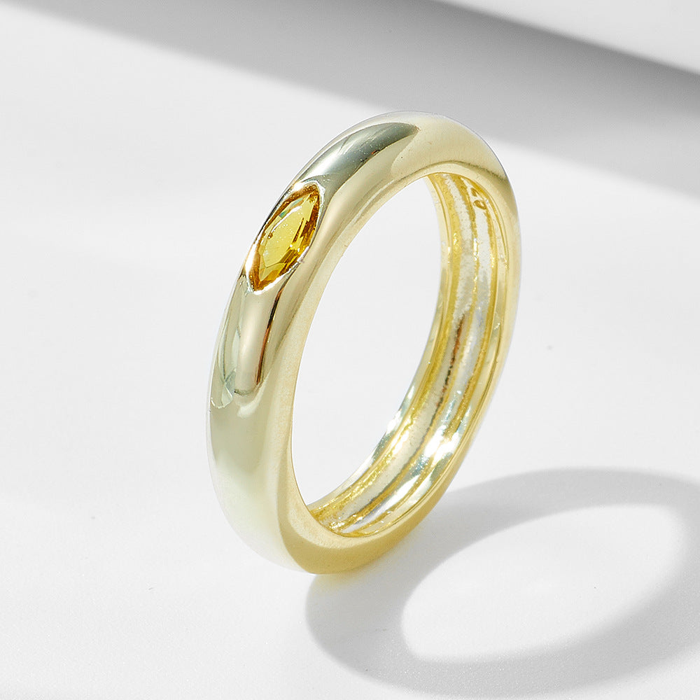 S925 Silver Yellow Crystal Sparkling Ring - Unique Modern Aesthetic Finger Jewelry