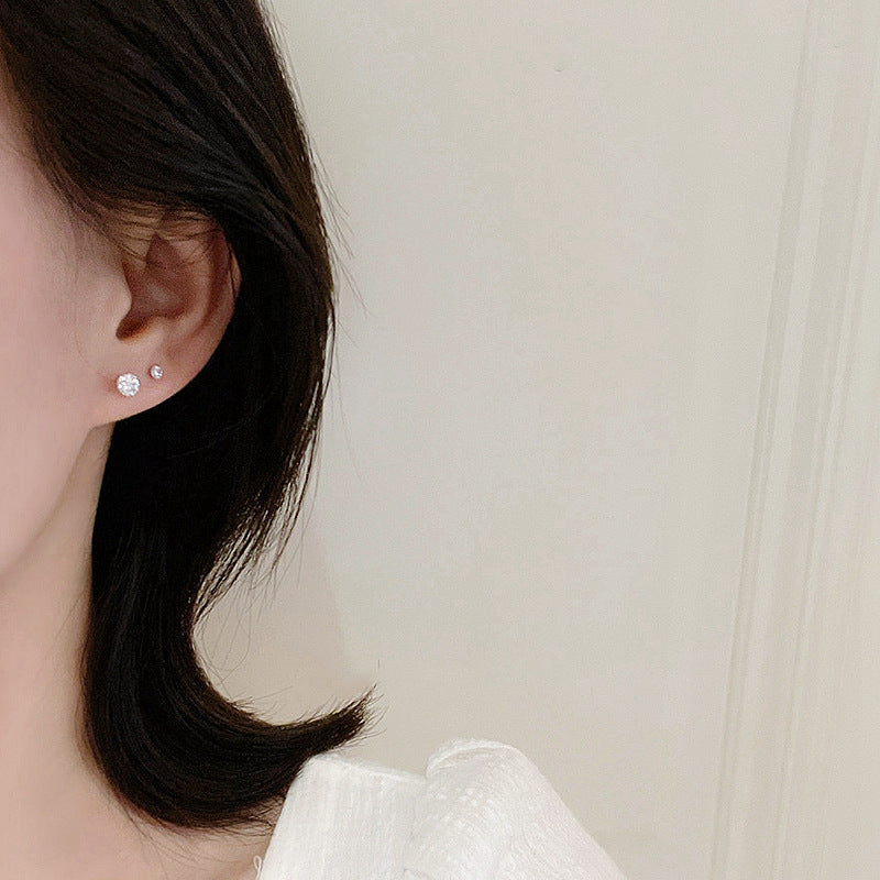 Four Prong Zircon Earrings - 925 Silver Hypoallergenic Studs Wholesale