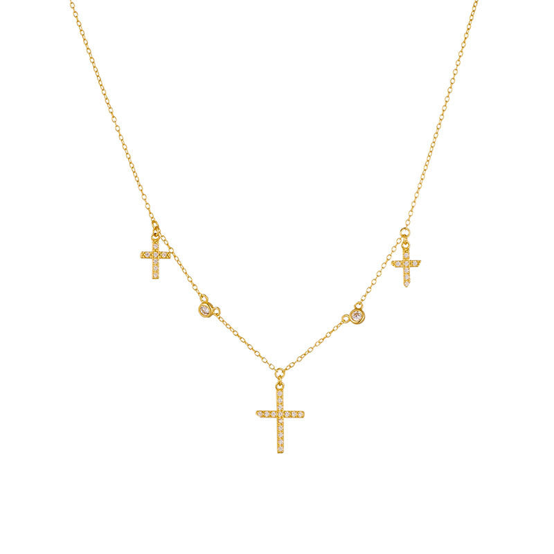 925 Sterling Silver Pave Zirconia Cross Pendant Necklace, Minimalist Light Luxury Jewelry
