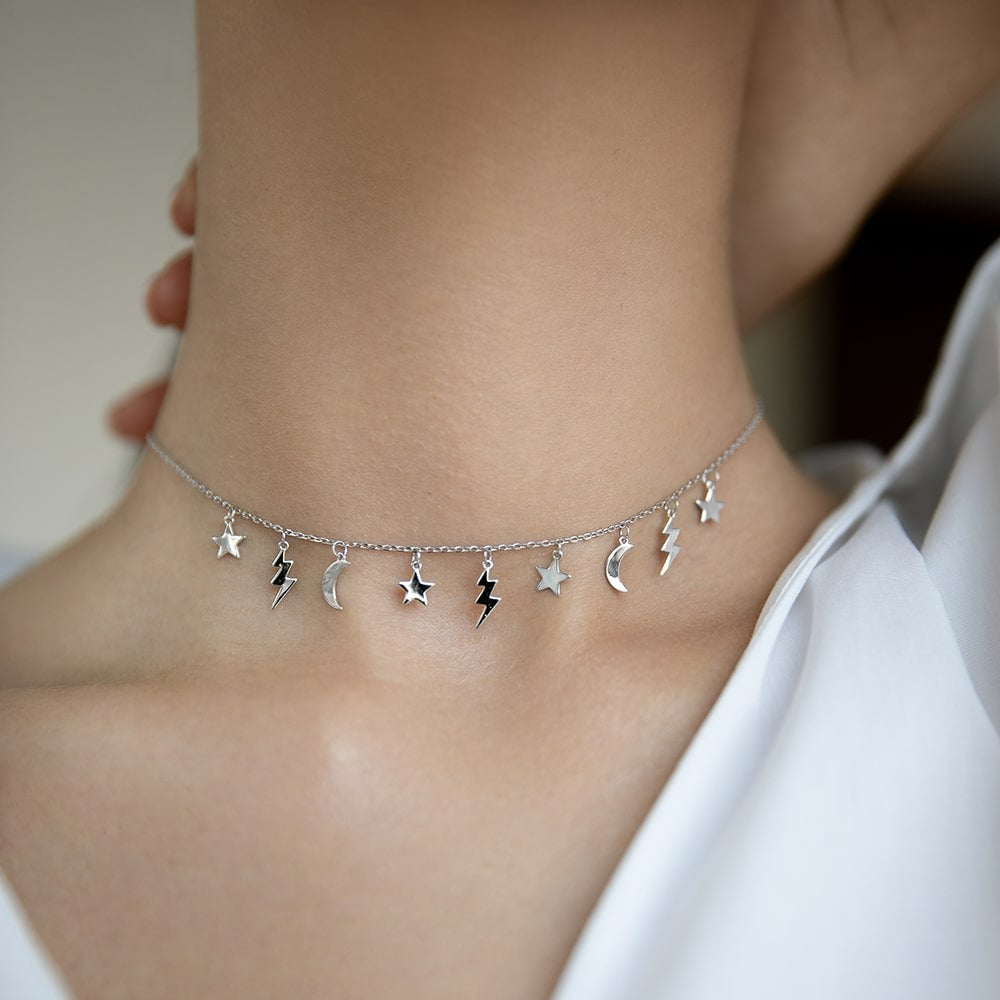 Star Moon Necklace - S925 Silver Light Luxury Collarbone Chain