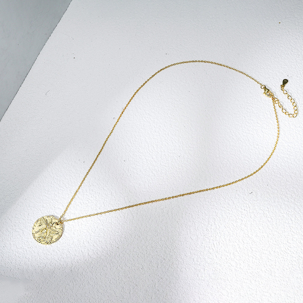 S925 Silver Sparkling Honeybee Medallion Necklace - Modern Ins Style Clavicle Chain