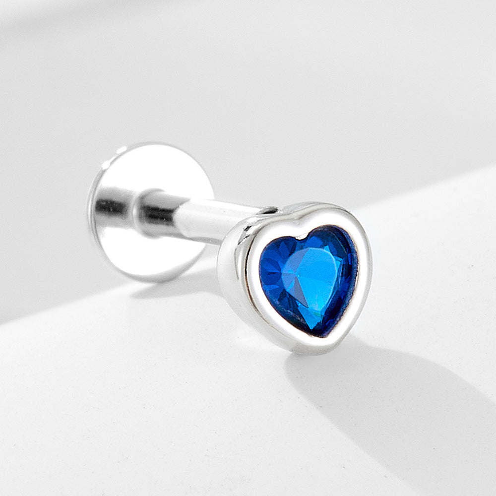 925 Sterling Silver Geometric Opal Labret Stud, Threaded Cartilage Piercing High-End Trendy Jewelry