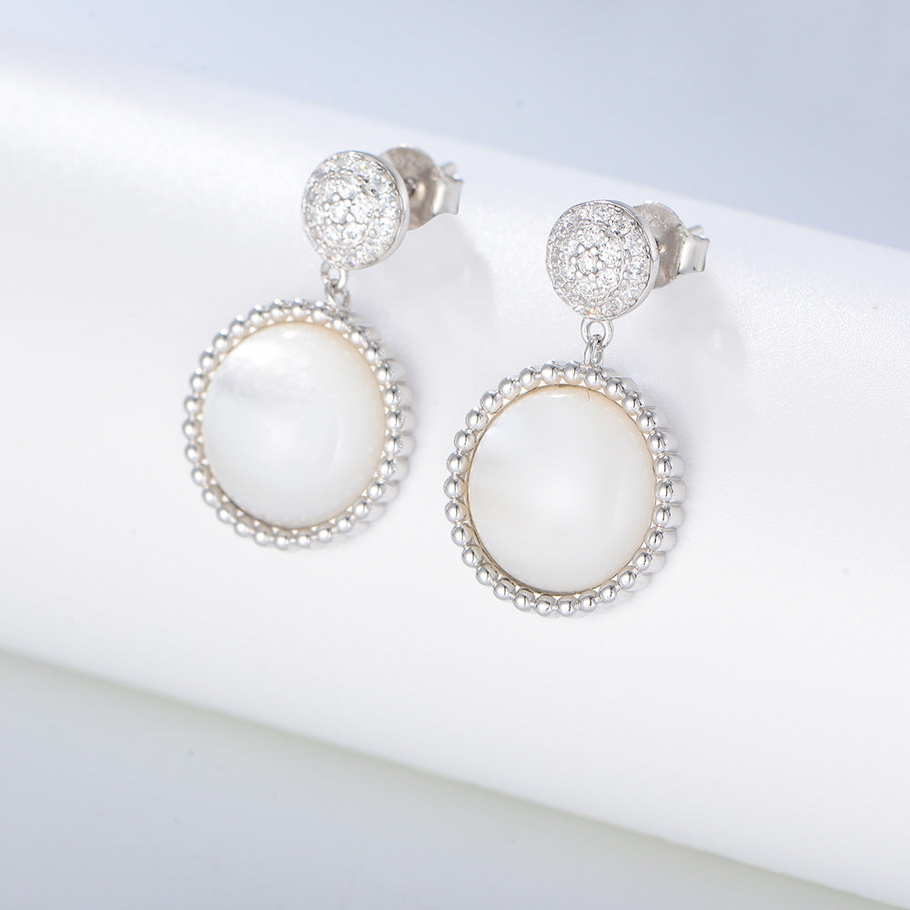 925 Sterling Silver Vintage Minimalist Shell Earrings, Sparkling Zirconia Jewelry