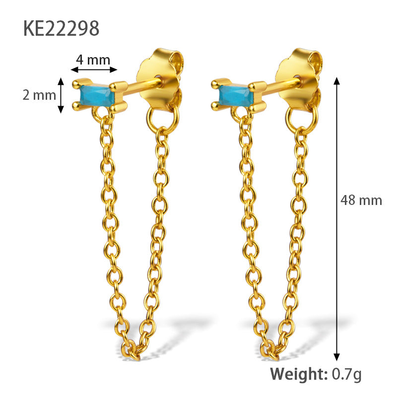 Square Zircon Fringe Earrings - S925 Silver Minimalist Niche