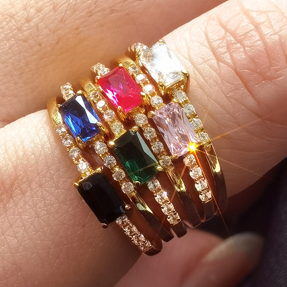 Colored Zircon Gold-Tone Ring - S925 Sterling Silver Minimalist Light Luxury Wholesale