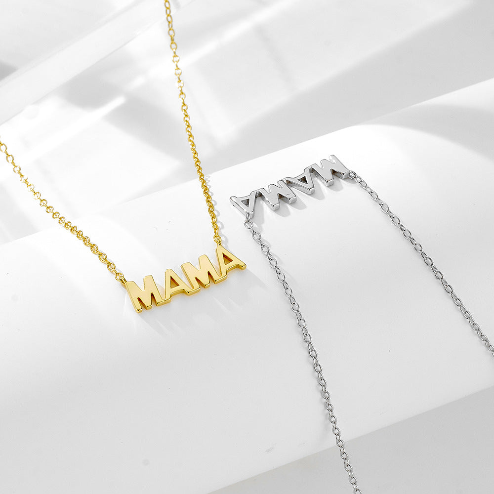 925 Sterling Silver 14K Gold Plated MAMA Letter Pendant Necklace, Minimalist Mother's Day Jewelry
