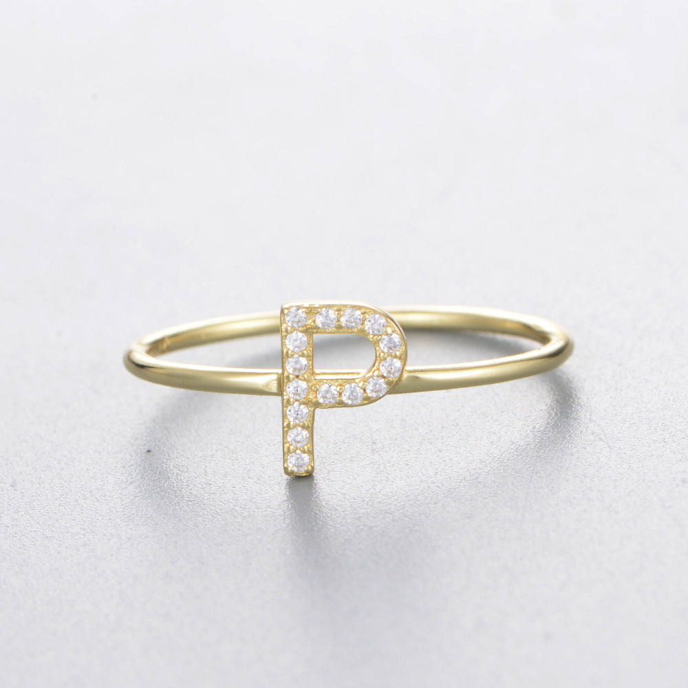 925 Sterling Silver 26 Alphabet Zirconia Rings, Minimalist Stackable Initial Jewelry