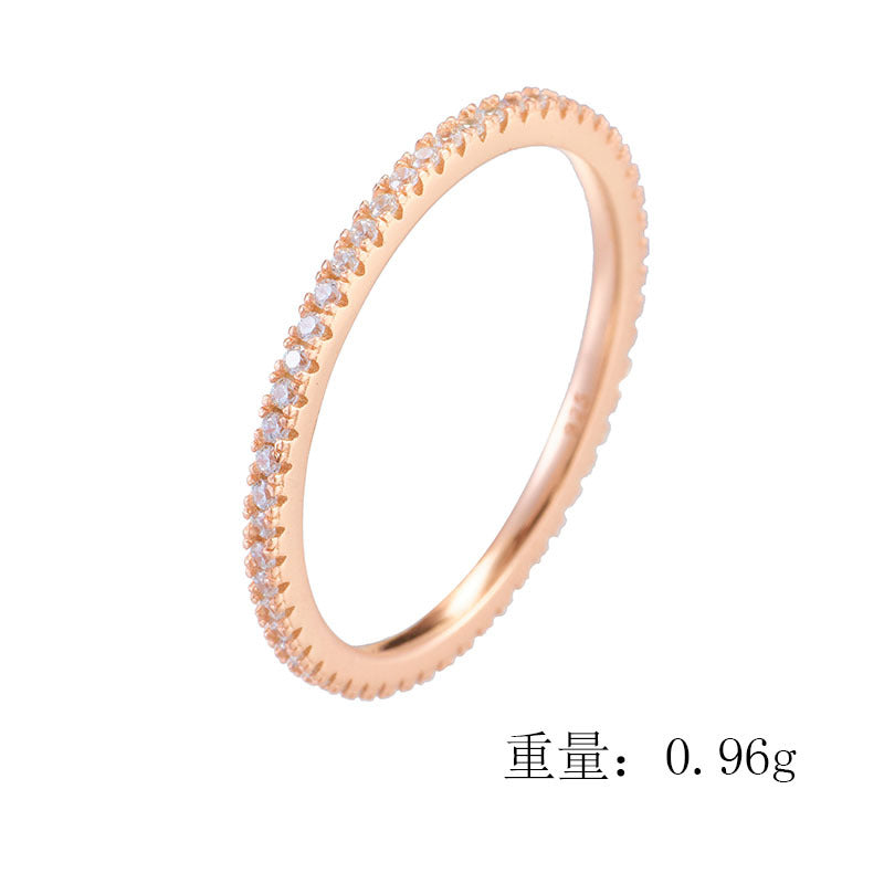 925 Sterling Silver Micro-Pave Single Row Zirconia Ring, Elegant Stacking Jewelry