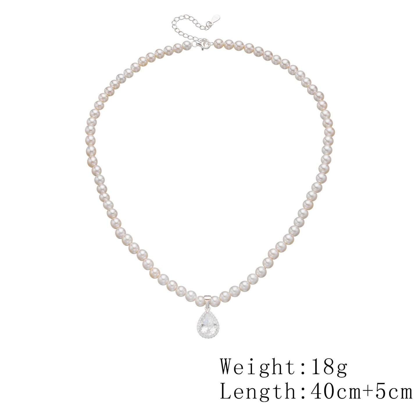 Sterling Silver Dainty Teardrop Charm Pearl Necklace for Women, Modern Chic Aesthetic