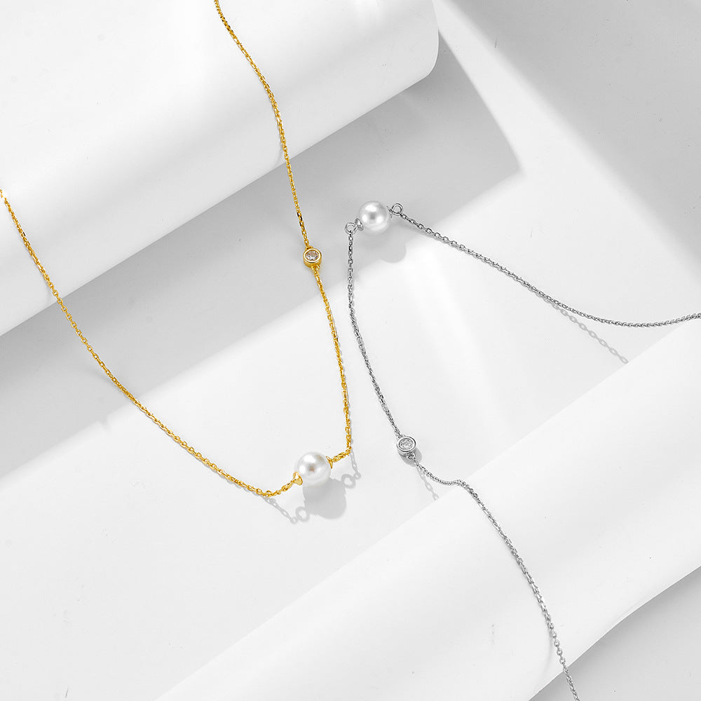 S925 Silver Elegant Solitaire Pearl Choker - Versatile Aesthetic Clavicle Chain