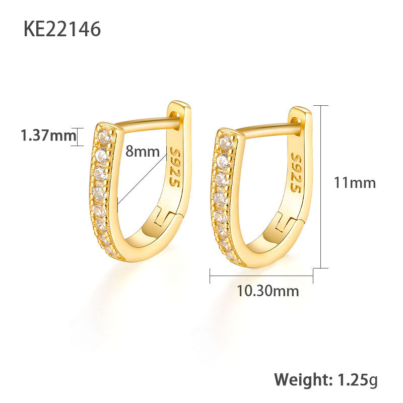 U Shape Diamond Hoop Earrings - S925 Silver Minimalist Geometric