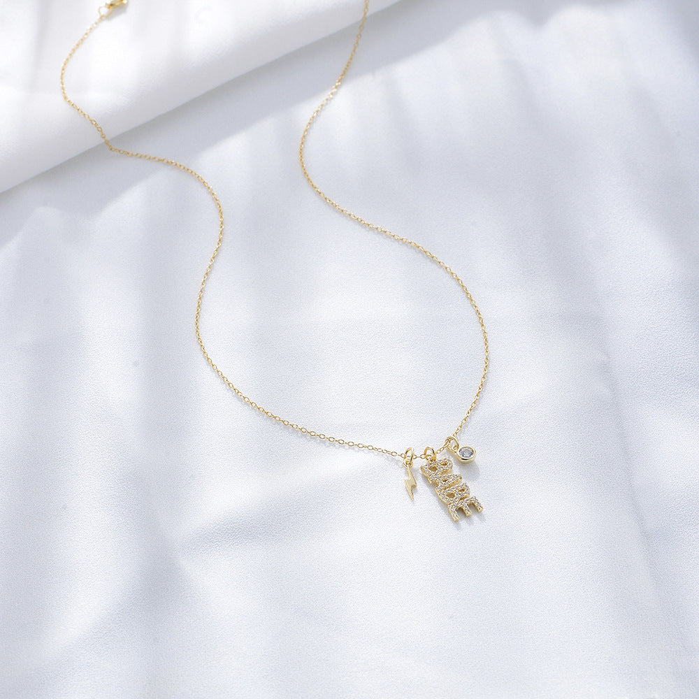 925 Sterling Silver BABE Letter Necklace, Zirconia Alphabet Pendant